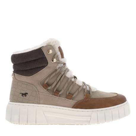 Baskets montantes taupe à plateforme avec languette et doublure intérieure en fausse peau de mouton