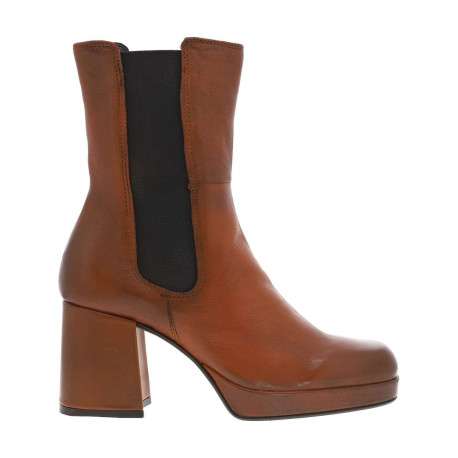 Boots en cuir marron à semelle surélevée à talon bloc décroché haut et à soufflets élastiqués contrastés - Image 2