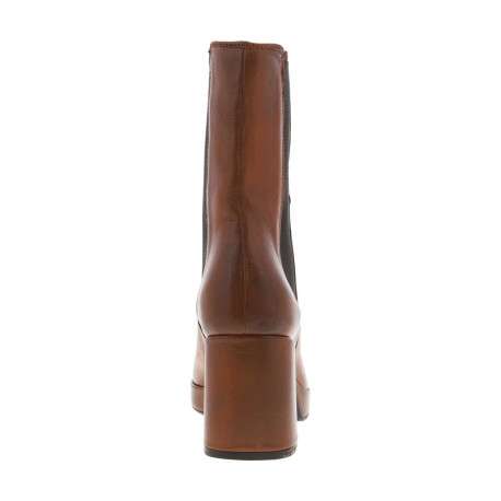 Boots en cuir marron à semelle surélevée à talon bloc décroché haut et à soufflets élastiqués contrastés - Image 4