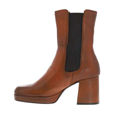Boots en cuir marron à semelle surélevée à talon bloc décroché haut et à soufflets élastiqués contrastés - Image 3