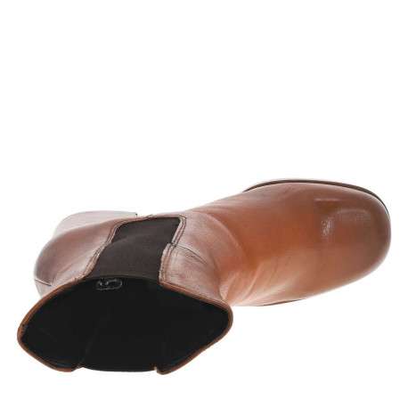 Boots en cuir marron à semelle surélevée à talon bloc décroché haut et à soufflets élastiqués contrastés - Image 5