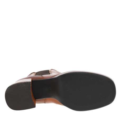 Boots en cuir marron à semelle surélevée à talon bloc décroché haut et à soufflets élastiqués contrastés - Image 6