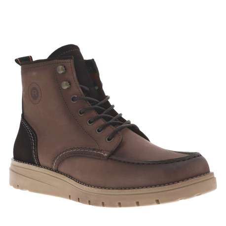 Bottines en cuir patiné marron à semelle style sneakers semi-compensée et à lacets enduis