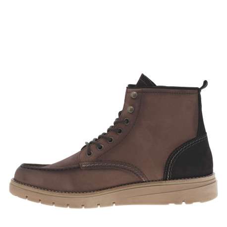 Bottines en cuir patiné marron à semelle style sneakers semi-compensée et à lacets enduis - Image 3