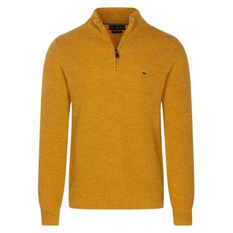 Pull uni moutarde à coupe droite avec un col montant et zippé et des manches longues