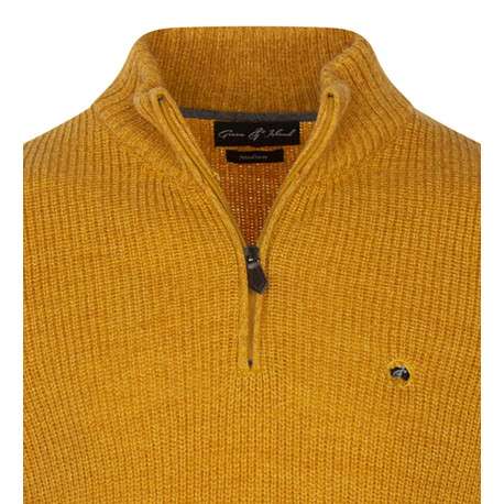 Pull uni moutarde à coupe droite avec un col montant et zippé et des manches longues - Image 3