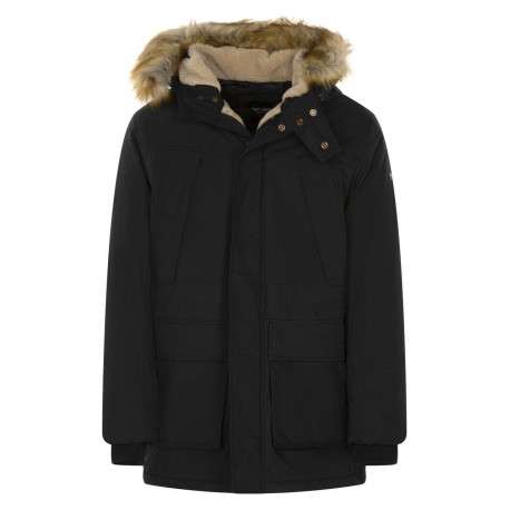 Parka longue fourrée à capuche kaki avec 4 poches et écusson cousu