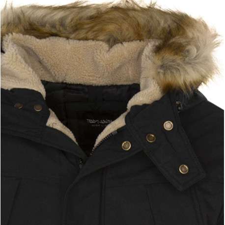 Parka longue fourrée à capuche kaki avec 4 poches et écusson cousu - Image 3