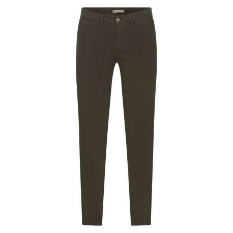Pantalon chino en coton kaki uni avec une coupe ajustée et des passants