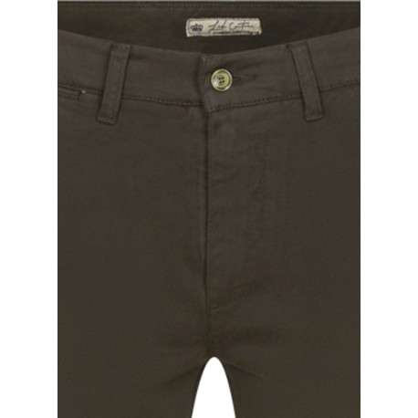 Pantalon chino en coton kaki uni avec une coupe ajustée et des passants - Image 3
