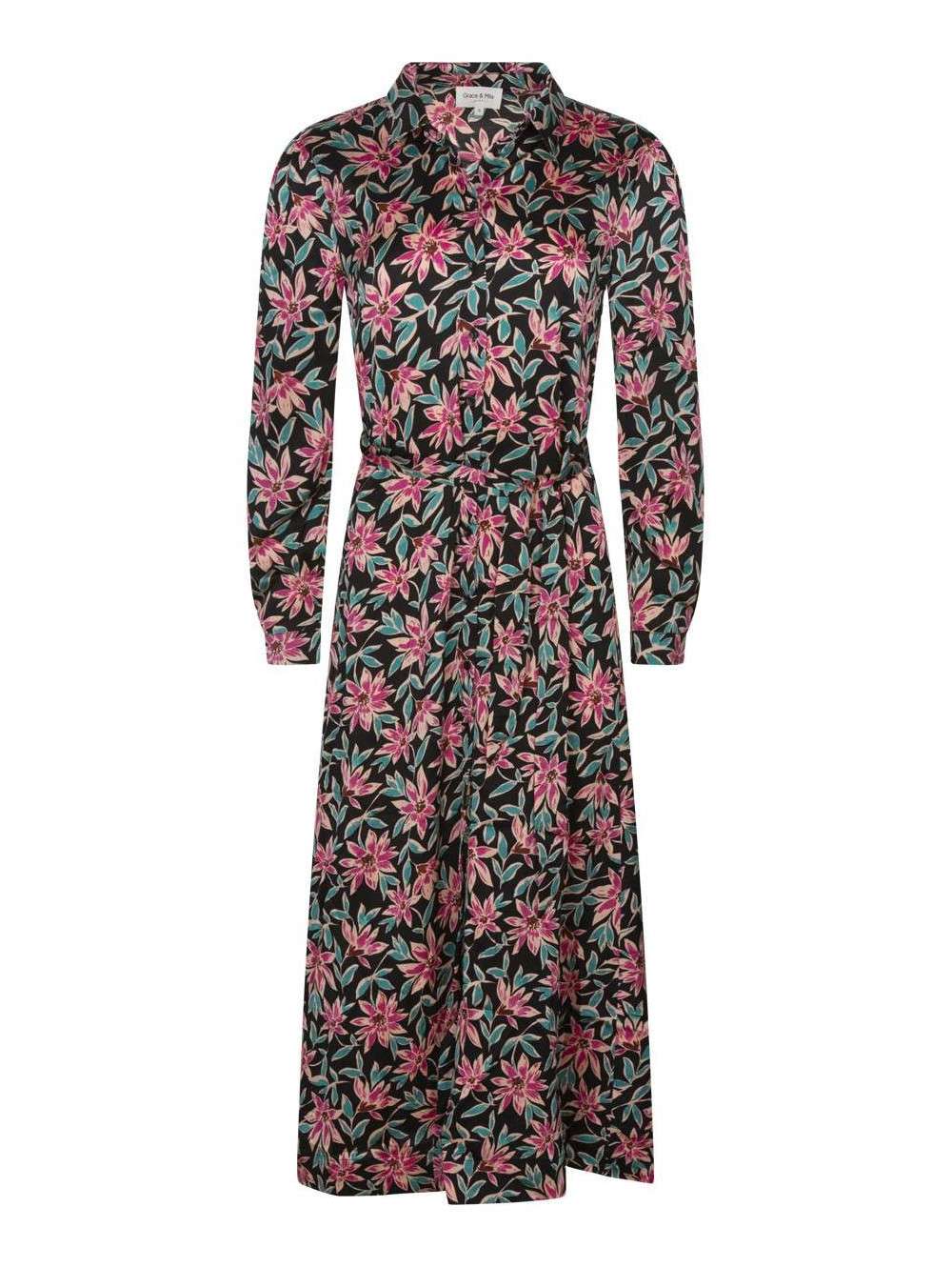 Robe Fleurie Jean Delfin Noire - Taille 40, Manches Courtes, Genou, Occasion Très Bon état