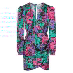 Robe courte multicolore fleurie avec une coupe asymétrique et col cache-coeur