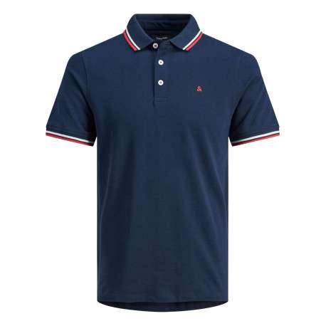 Polo Paulos en coton maille piquée marine à coupe droite et col boutonné