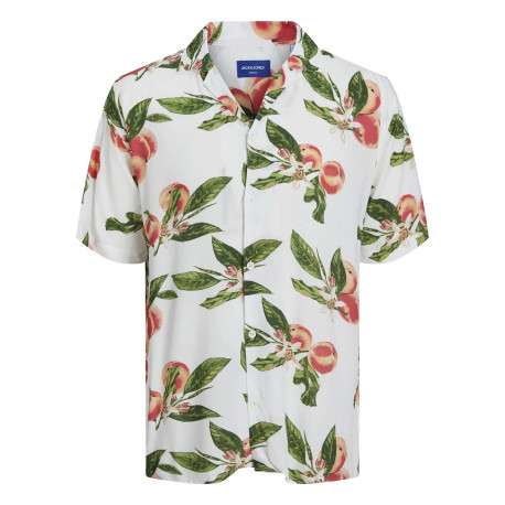 Chemise blanche fleuri coupe ajustée col à cran et à manches courtes