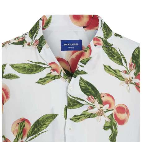Chemise blanche fleuri coupe ajustée col à cran et à manches courtes - Image 3