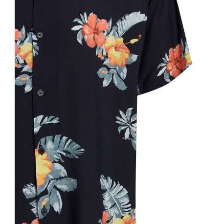 Chemise noire fleuri coupe ajustée col à cran et à manches courtes - Image 2
