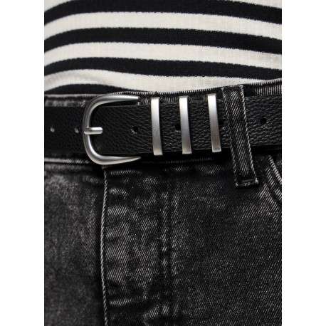 Ceinture noire unie avec un revêtement en grain et munie d'une boucle - Image 2