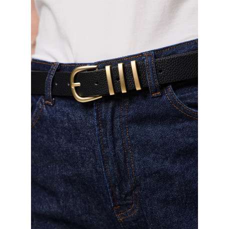 Ceinture noire unie avec un revêtement en grain et munie d'une boucle - Image 2
