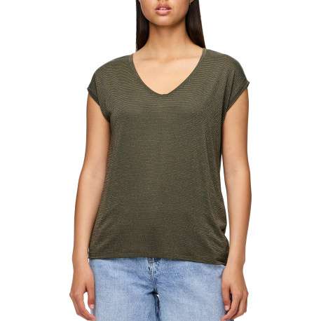 T-shirt kaki à rayures avec une coupe droite et des manches courtes