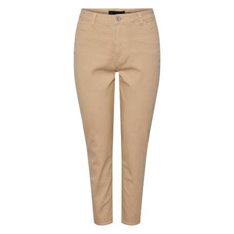 Jean en coton mélangé beige uni avec 5 poches et une coupe slim