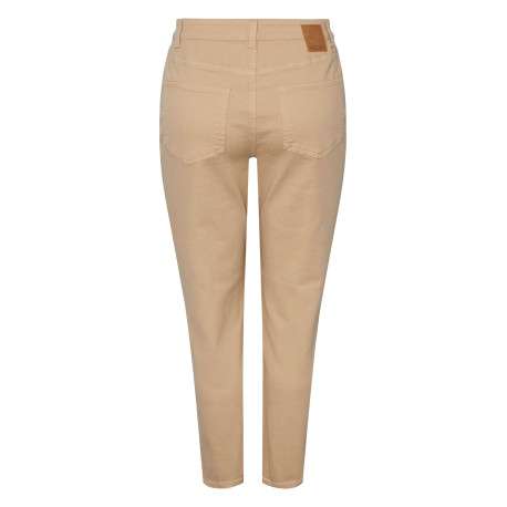 Jean en coton mélangé beige uni avec 5 poches et une coupe slim - Image 2