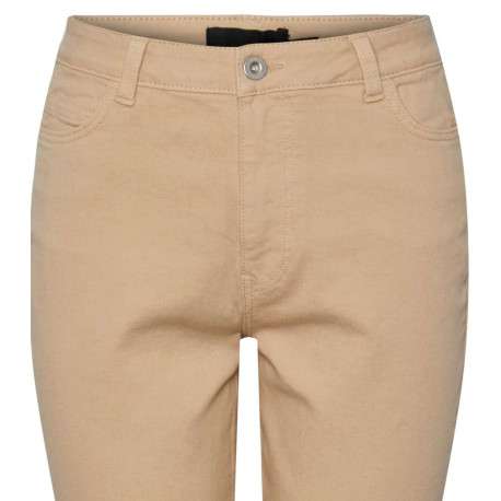 Jean en coton mélangé beige uni avec 5 poches et une coupe slim - Image 3