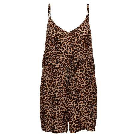 Combishort marron imprimé léopard avec un col v et ajustée à la taille