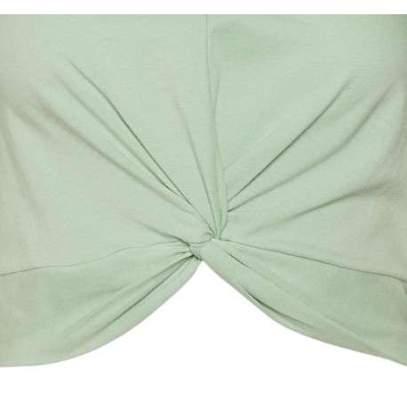 Top vert en coton avec un col rond et un nœud avant décoratif - Image 2