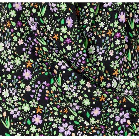 Robe courte noire imprimé floral avec un col cranté et des manches longues - Image 2