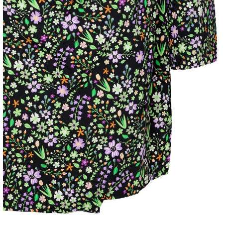 Robe courte noire imprimé floral avec un col cranté et des manches longues - Image 3