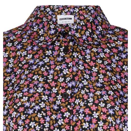 Chemisier noir à motif floral avec une coupe droite et un col français - Image 2