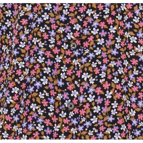 Chemisier noir à motif floral avec une coupe droite et un col français - Image 3