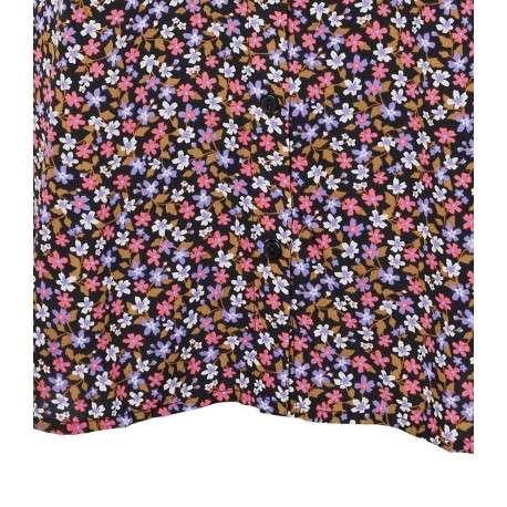 Robe courte noire fleurie à manches courtes avec une coupe évasée et un col v - Image 3