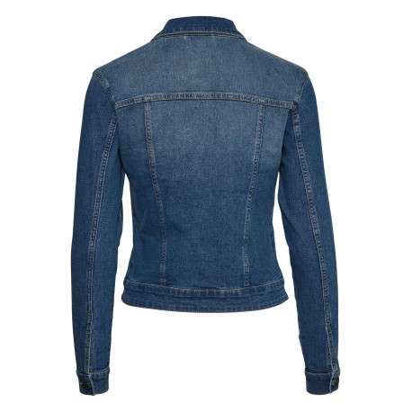 Blouson en jean en coton mélangé bleu à coupe droite et à col français - Image 2