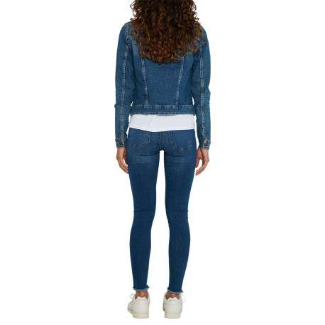 Blouson en jean en coton mélangé bleu à coupe droite et à col français - Image 4