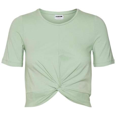 Top vert en coton avec un col rond et un nœud avant décoratif