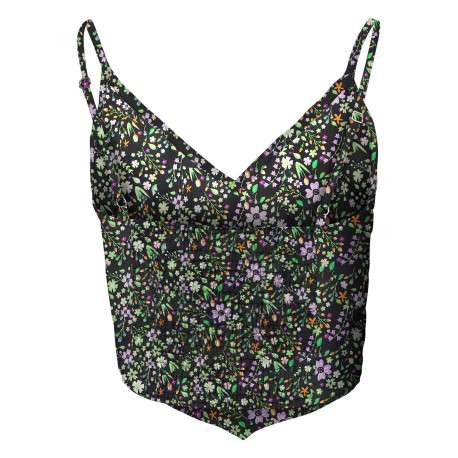 Top asymétrique noir fleuri avec une coupe cropped et un col v - Image 2