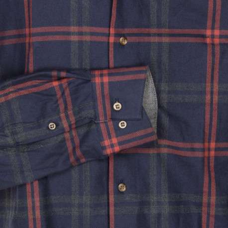 Chemise en coton marine à carreaux avec une coupe droite et col américain - Image 3