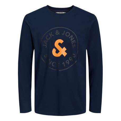 Pyjama Long marine fantaisie coupe fermée avec col rond et logo imprimé poitrine