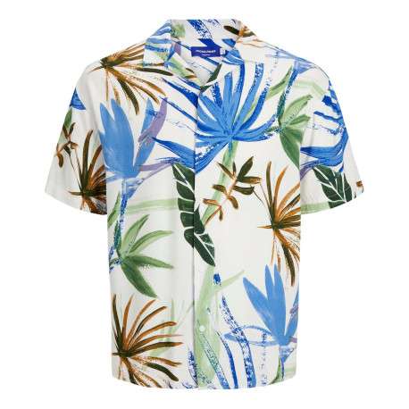Chemise blanche imprimé coupe regular fit avec col cubain et imprimé floral