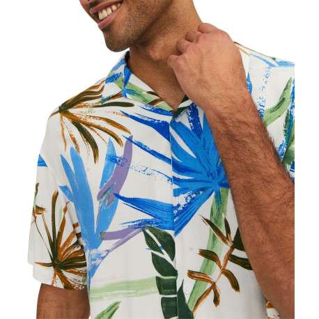 Chemise blanche imprimé coupe regular fit avec col cubain et imprimé floral - Image 2