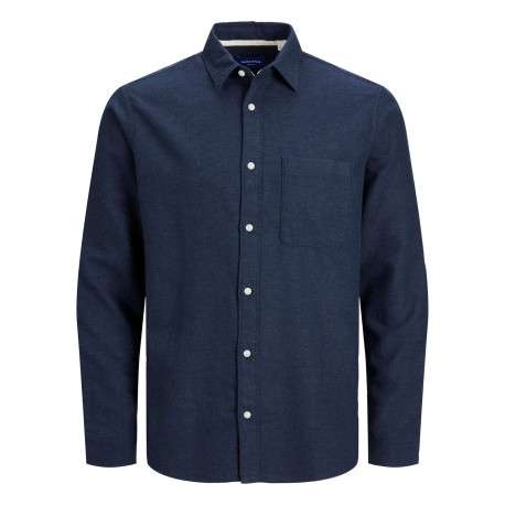 Chemise marine unie coupe regular avec col français et poche plaquée poitrine