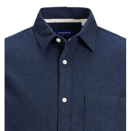 Chemise marine unie coupe regular avec col français et poche plaquée poitrine - Image 3