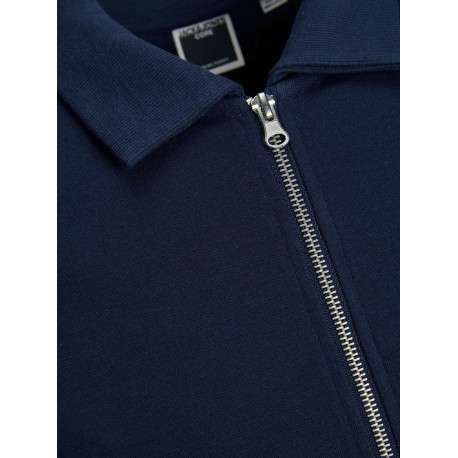 Sweat zippé en coton marine uni coupe droite avec col français en points Jersey - Image 2