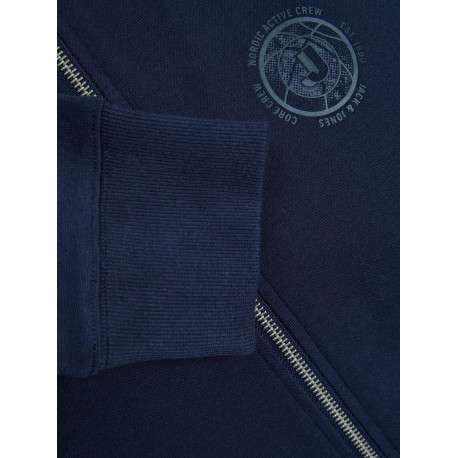 Sweat zippé en coton marine uni coupe droite avec col français en points Jersey - Image 3