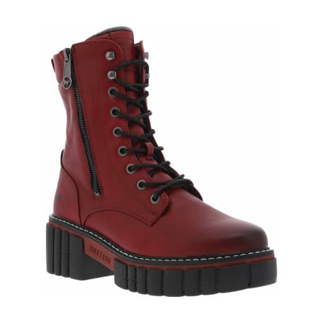 Bottes rouges à talon bloc effet fumé sur le bout et fermeture zippée sur le côté extérieur - Image 2