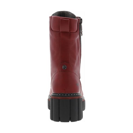 Bottes rouges à talon bloc effet fumé sur le bout et fermeture zippée sur le côté extérieur - Image 4