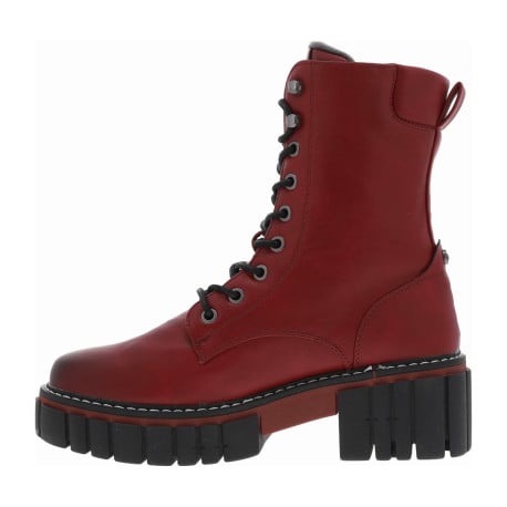 Bottes rouges à talon bloc effet fumé sur le bout et fermeture zippée sur le côté extérieur - Image 3