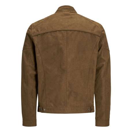 Blouson camel avec une coupe droite et un col boutonné style motard - Image 2