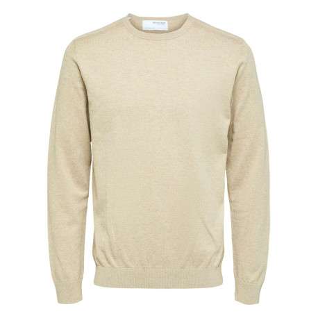 Pull en coton maille piquée beige avec une coupe droite et col rond